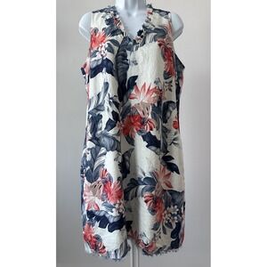 Tommy Bahama Ruffle Linen Shift Dress Sz: M Navy Red White Coastal Beach (b54)